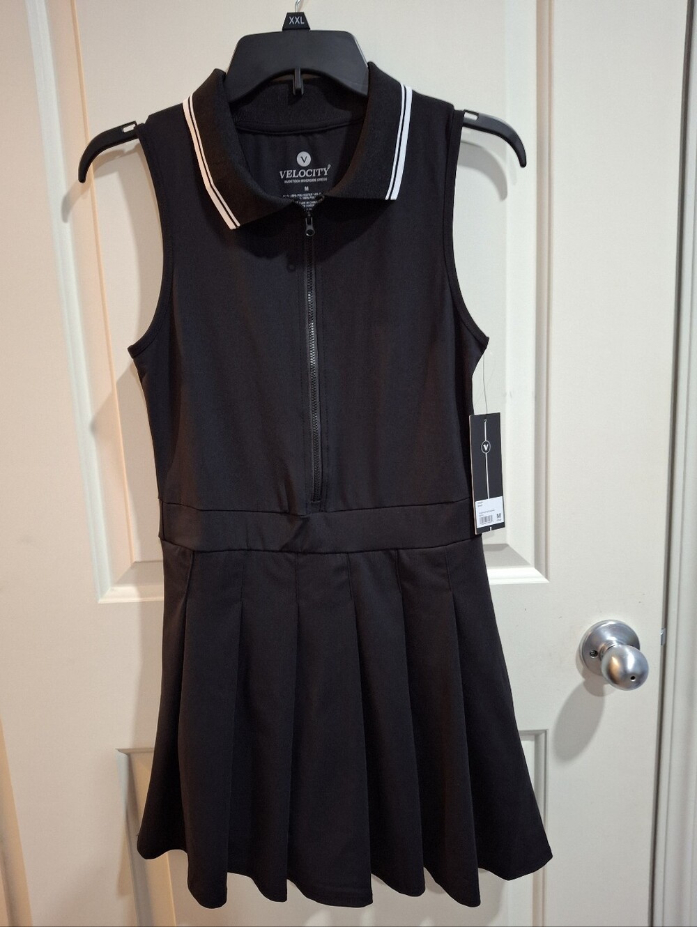 Velocity Women' Black Sleeveless Polo Zip Tennis Dress withWhite Trim Size M NWT